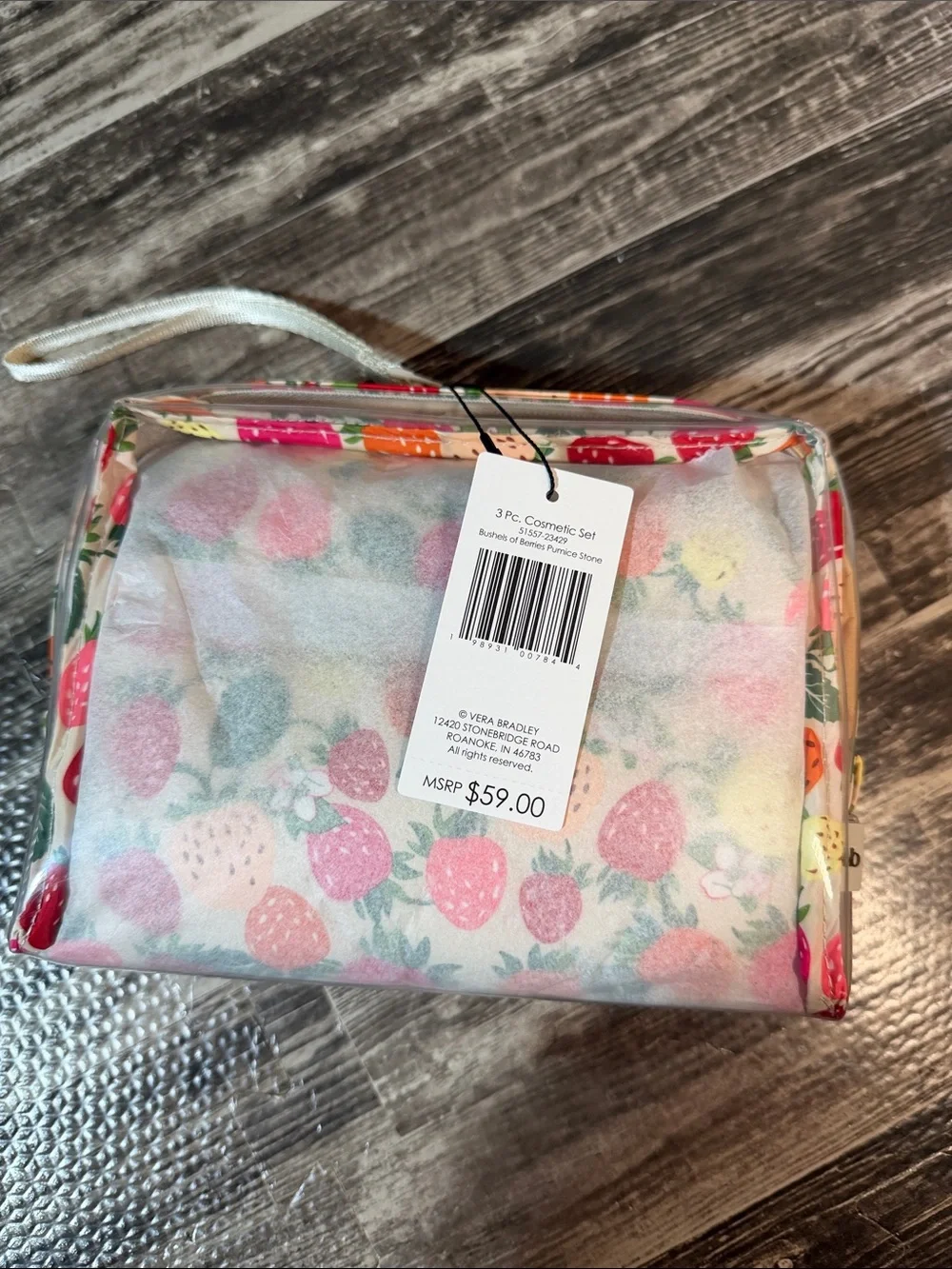 Vera Bradley 3 Pc. Cosmetic Set in Bushels Of Berries Pumice Stone NWT